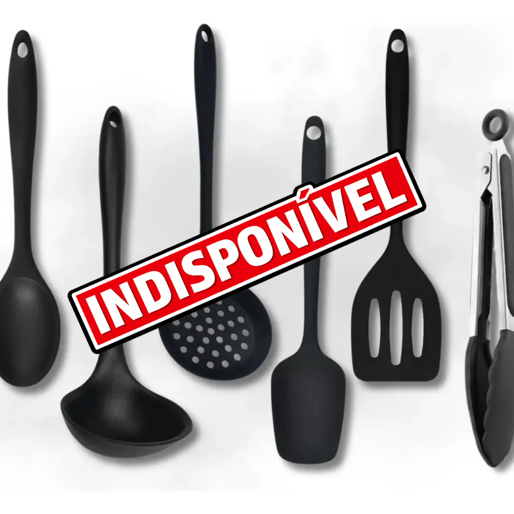 Kit 6 Utensilios De Silicone Inteiriço Preto Pegador